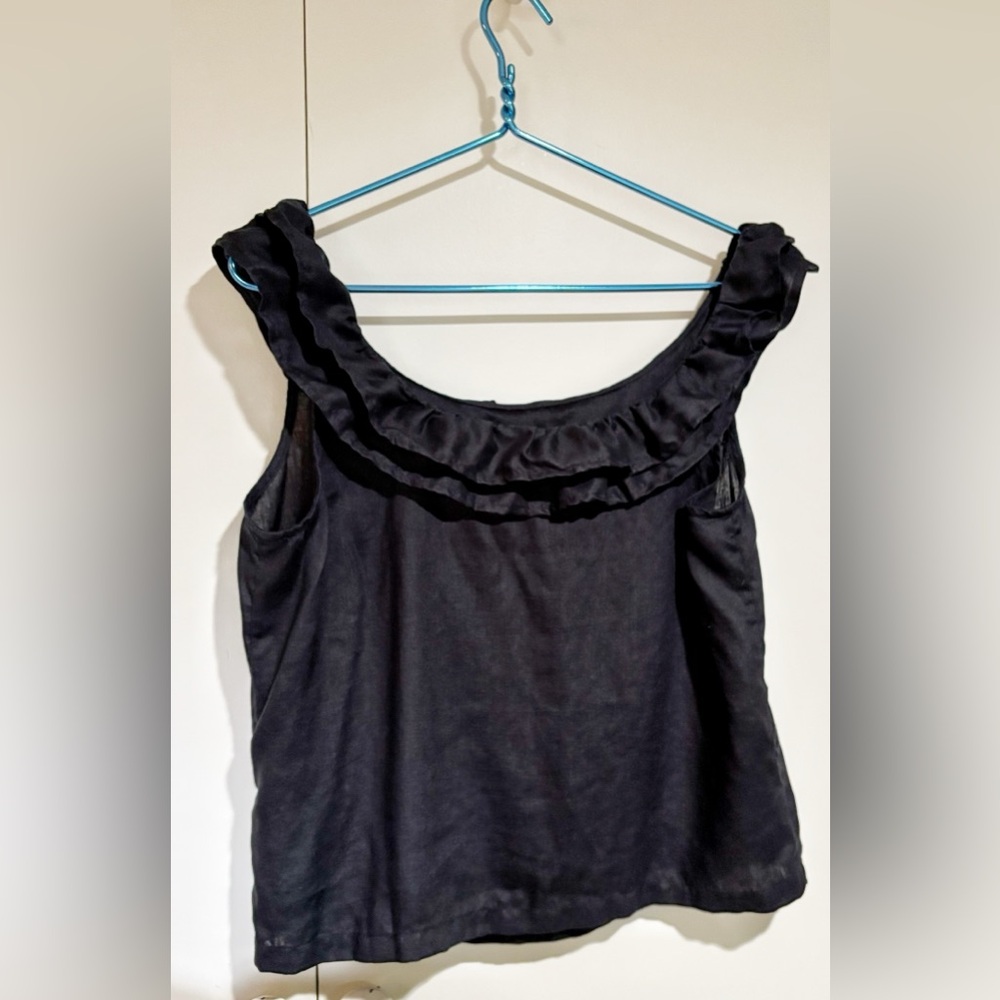 BODEN linen ruffle sleeveless top BLACK size 10